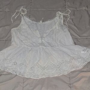 Anthropologie White Lace Peplum Blouse